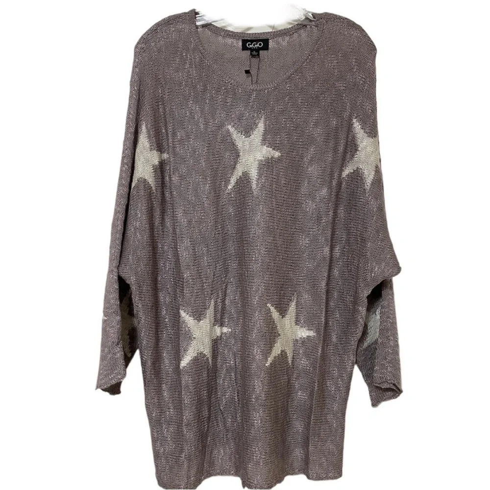 New Lavender Loose Knit Oversized Tunic Sweater Cream Star Print Size Medium - Picture 4 of 10